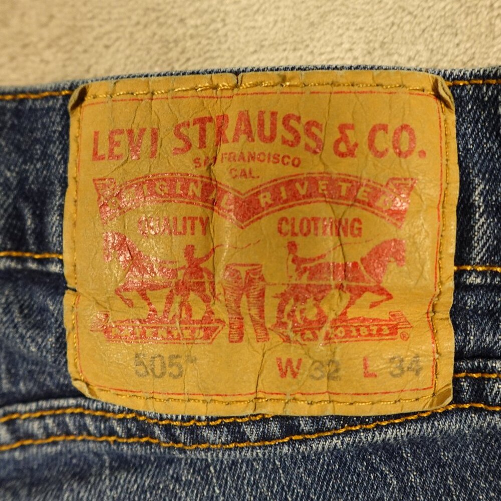 Levi's jeans 505 regular fit straight men's 32x34 stonewash blue denim red tab - Picture 10 of 13